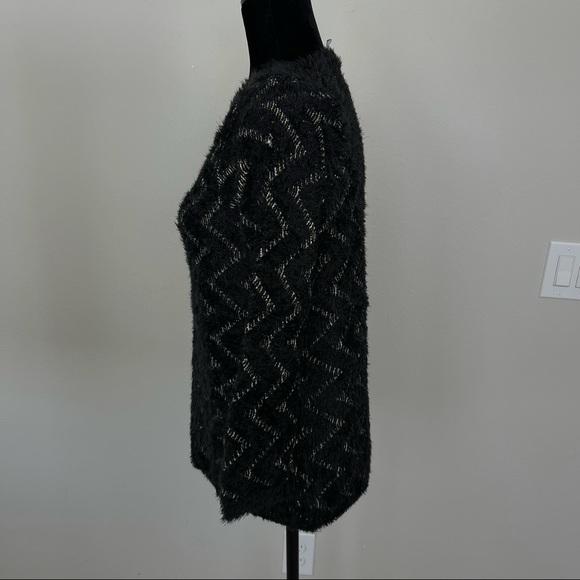 Chicos Black gold Metallic zig zag fuzzy sweater 0 - Picture 6 of 15
